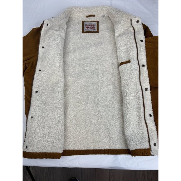 Levis Corduroy Sherpa Lined Trucker Jacket Men’s XXL Brown Snap Zip - Picture 8 of 16